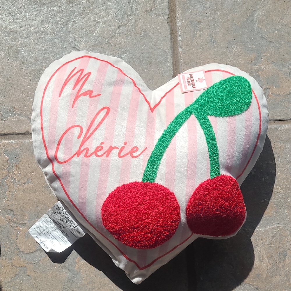 New with tags! Heart Shaped Ma Cherie Decorative Cherry Pillow